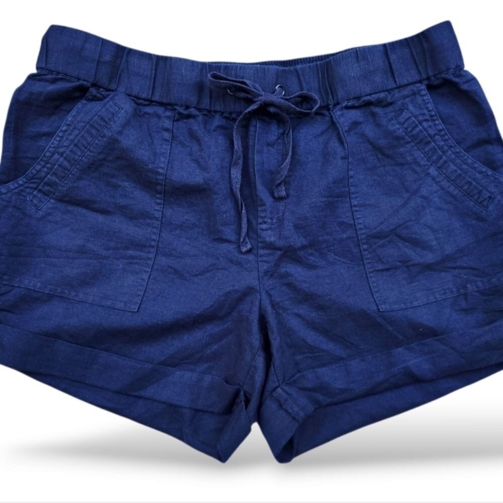 New York & Company Navy Blue Women's Cuffed Shorts Size Medium Elastic Waistband